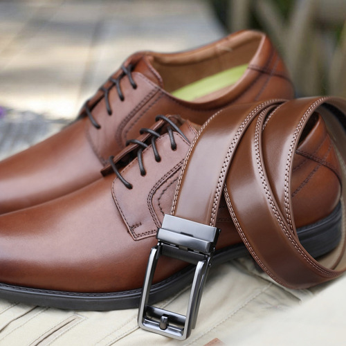 Cinturón Hombre Cinto Cuero Vestir Traje Hebilla Automatica Color Marrón Diseño De La Tela Lisa Talla 105