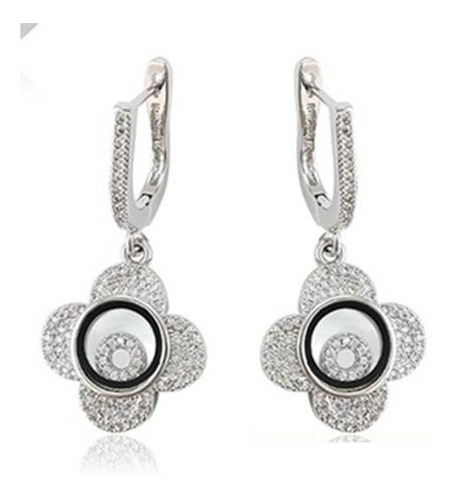 Aretes Flor Cristales Swarovski Elements Y Oro Blanco Lam