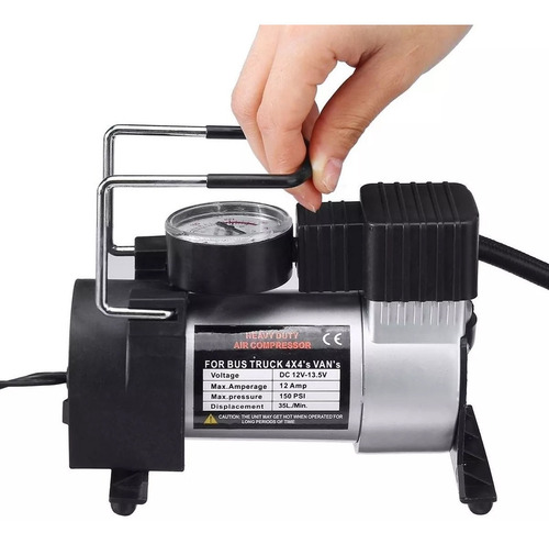 Imagen 3 de 9 de Compresor Aire 12v Metalico Moto Auto Bici 4x4 Cuatri 150psi