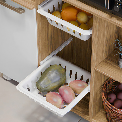Fruteira Armário Para Cozinha Multiuso Com Bancada Bebedouro Microondas E Cesta De Frutas Cor Mel Branco MS Móveis