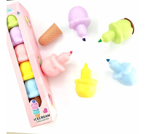 Resaltador C/forma Helado Love Color Variado Papeleria Set 5