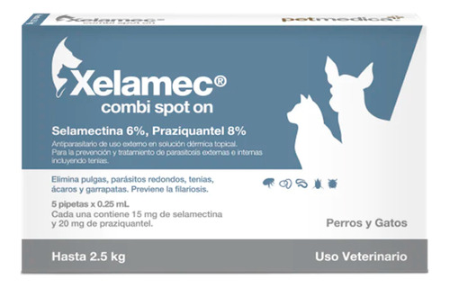 Antipulgas Xelamec Spot On Caja 5unid X0.25ml Selemectina 6%
