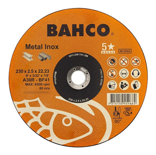 Disco Corte Bahco Metal Y Inox 115 X 1.0 X 22 Mm X 5 Unid Color Naranja