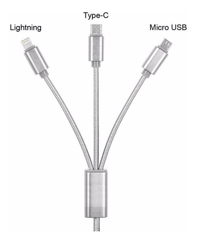 Cable Acordonado Micro Usb - iPhone Lightning Usb-c 3 En 1 ®