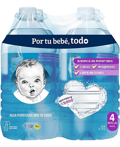 Pack De 6 Agua Purificada Gerber Libre De Sodio 4 L