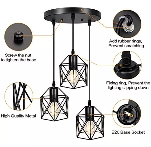  KAYYELAMP 3 lámparas colgantes tipo H de cobre E26 base 0.98  pies, cable trenzado negro, accesorios de luz de diseño vintage para  cocina, entrada, dormitorio, pasillo loft (sin bombilla, sin pista) 