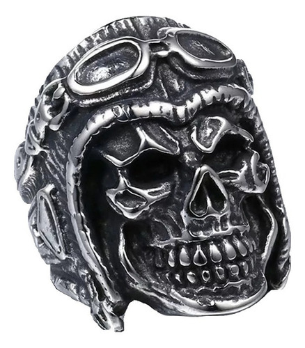 Anillo Calavera Motociclista Chopper Acero Inoxidable Hombre