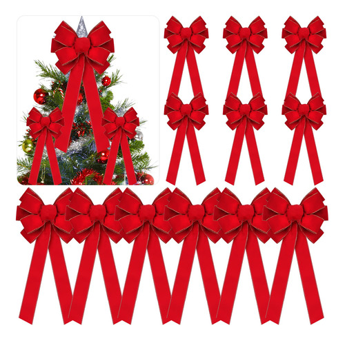 12 Pc Grandes Arcos Rojos De Navidad Bows Big Red Boh Con Bo