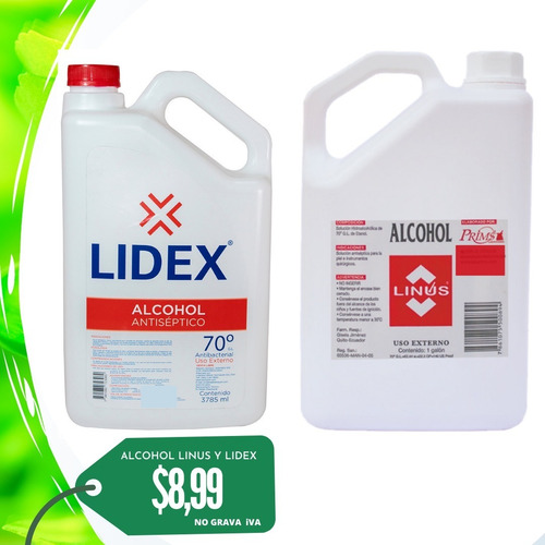 Alcohol Galón Líquido Linus Y Lidex 70% Registro Sanitario
