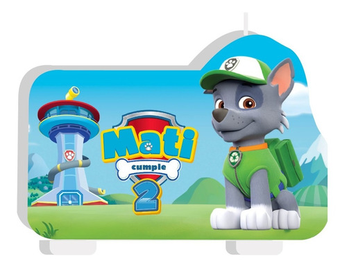 Vela De Cumpleaños Rocky Paw Patrol Personalizada