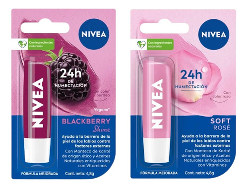 Nivea Protector Labial Blackberry Shine + Labello Soft Rose