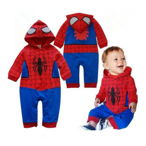 Disfraz Conjunto Superhéroe Spiderman De Bebe Tela De Algodón