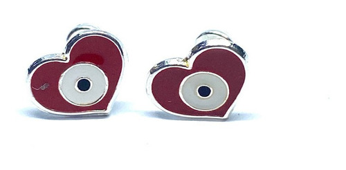 Arete Broquel Corazon Ojo Plata .925 Broche Bolita Estuche 