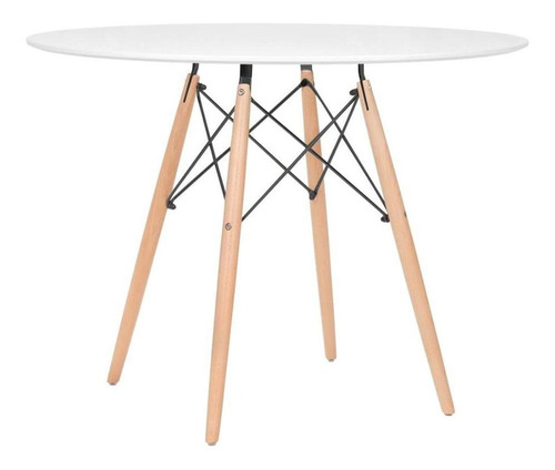 Mesa Jantar Redonda Eames Wood Cozinha Mdf  100 Cm Branco