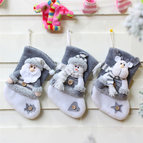 Calcetines Navideños De Papá Noel Grises Para Decoración De