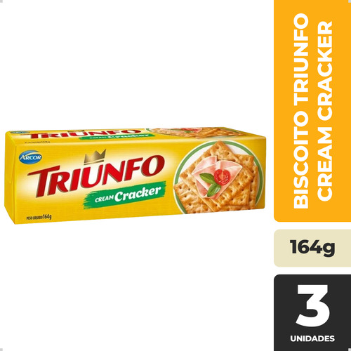 Kit 3 Biscoito Bolacha Triunfo Cream Cracker 164g