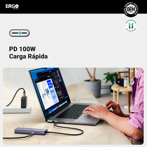 Hub Ugreen 6en1 Usb-c Multipuerto 5gbps Pd-100w 4k Rj Pc Mac