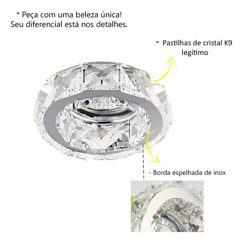 Kit 6 Spot Redondo Embutido Pastilhas Cristal 10cm Gesso