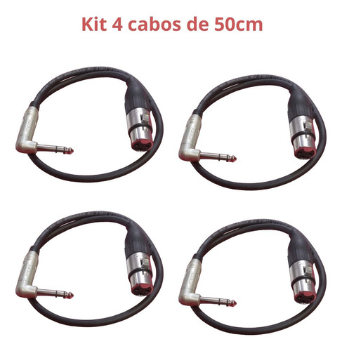 Kit 4 Cabo Microfone Xlr F Sto Ângelo P10 Str 90º Amphe 50cm