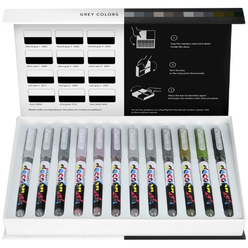 Karin Markers Pigment Decobrush | Grey Colors 12 Colores