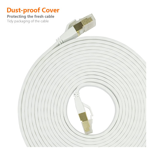 Cable Ethernet Cat8 De 50 Pies, Blanco, 40 Gbps, Blindado Y