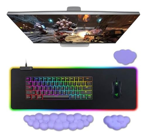 Alfombrilla De Mouse Grande Para Juegos Led Con Reposamuñeca