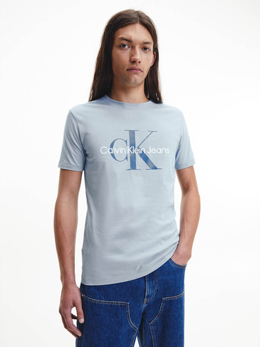 Camiseta Slim De Algodón Orgánico Celeste Calvin Klein
