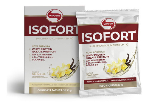 Isofort Whey Protein Isolado 15 Sachês 30g Baunilha Vitafor