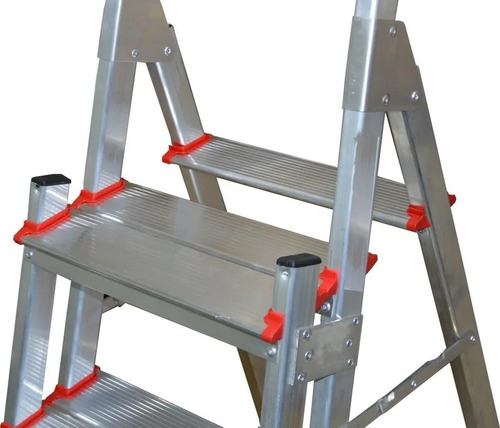 Escada Aluminio 3 Duplos Degraus Reforçada E Segura