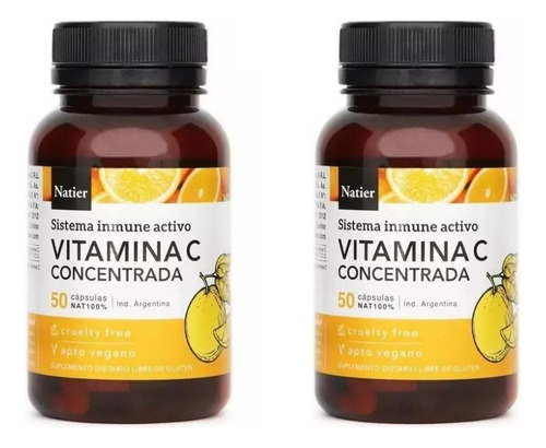 Vitamina C Concentrada Natier Pack X 2 Antioxidante 100 Caps Sabor Sin sabor