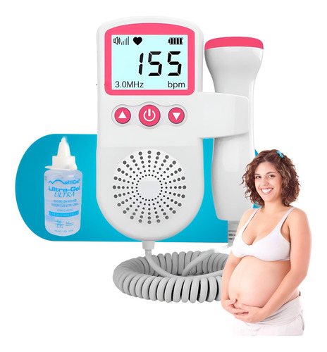 Sonar Fetal Doppler Ultrassom Ouvir Batimentos Bebe Monitor Cor Rosa