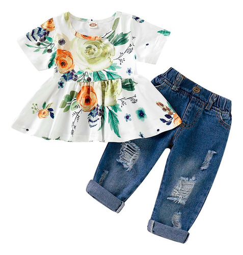 Trajes Para Niños: Tops Para Niñas+pantalones De Mezclilla R