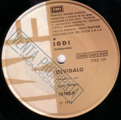 Iodi Olvidalo Te Estimo Simple Vinilo Argentino 1973 Lp Pvl