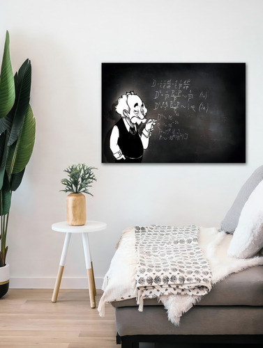 Cuadro Decorativo Canvas Albert Einstein Caricatura 3 Color Natural Armazón Natural