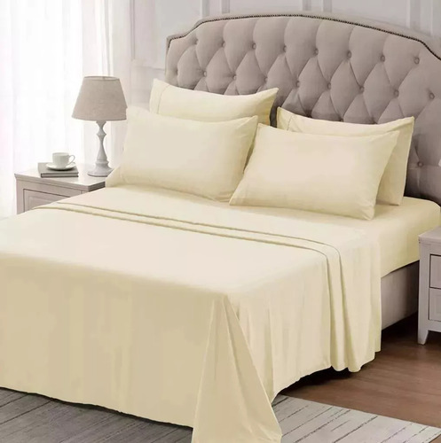 Juego De Sabana King Size 1200 H Piel De Durazno 200x200x40 Color Natural Diseño De La Tela Liso