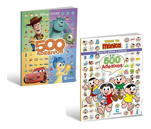 Kit 2 Livros 500 Adesivos - Turma Da Monica + Disney Pixar