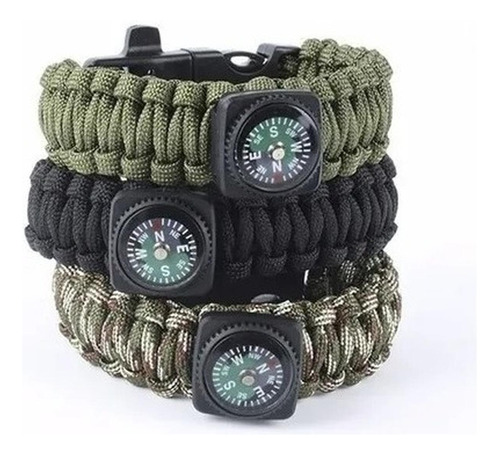 Pulsera Paracord Treking Supervivencia Brújula Negro