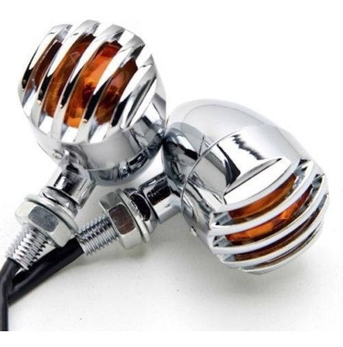 Direccionales Bullet Cromadas Tipo Cafe Racer Con Rejilla