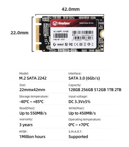 Imagen 3 de 7 de Disco sólido SSD interno KingSpec T Series NT-512 512GB negro