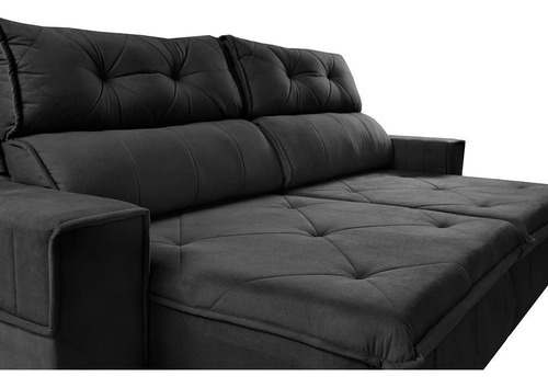 Sofá Retrátil Reclinável 2,50m Cama Inbox Tókio. Velusoft Cor Preto