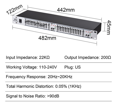 Ecualizador Estéreo, Montaje 1u, 110-240 V, Rack, 15 Bandas