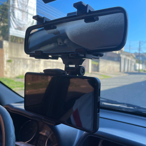 Soporte universal para teléfono celular con soporte retrovisor, color negro