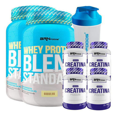 Kit 2 Whey Protein Blend 900g+ 4x Creatina Foods 100g 600ml