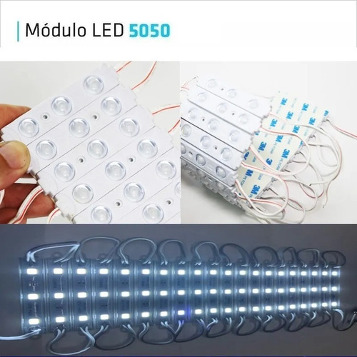 Modulo Led 5050 Smd 3 Chips 120 Lm 12v Blanco Frio Exterior Alto Brillo Carteleria Pack 10