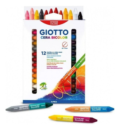 Cera Bicolor Giotto Crayón Maxi X 12 U = 24 Colores