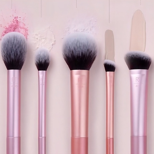Real Techniques Kit De Pincéis Face Essentials - 5 Produtos Cor Rosa