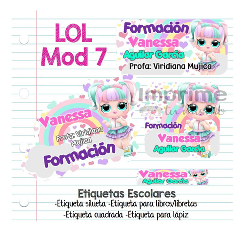 Kit Imprimible Etiquetas Escolares Lol Unicornio Mod 7