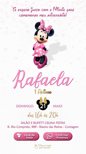 Convite Minnie Rosa Digital Interativo Online Whatsapp