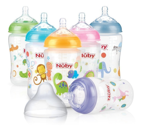Imagen 1 de 8 de Mamadera Nuby Natural Touch Boca Ancha 360ml Antocolico