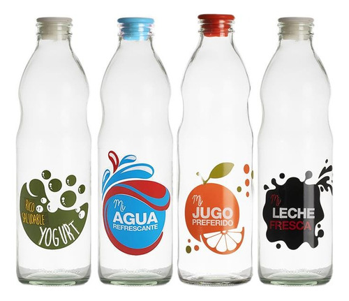 Botella De Vidrio Para Agua Leche Jugo Etc Diseño Flores 1 L Color Mi Jugo Preferido